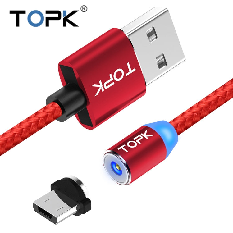 TOPK 2m 2.4A Max USB to Micro USB Nylon Braided Magnetic Charging Cable with LED Indicator (Red)