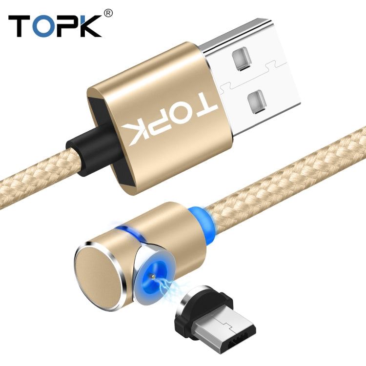 TOPK 1m 2.4A Max USB to Micro USB 90 Degree Elbow Magnetic Charging Cable with LED Indicator (Gold)