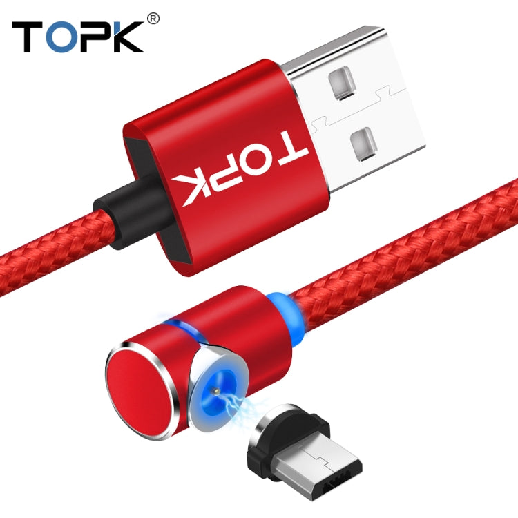 TOPK 1m 2.4A Max USB a Micro USB Cable de Carga Magnética de codo de 90 grados con indicador LED (Rojo)