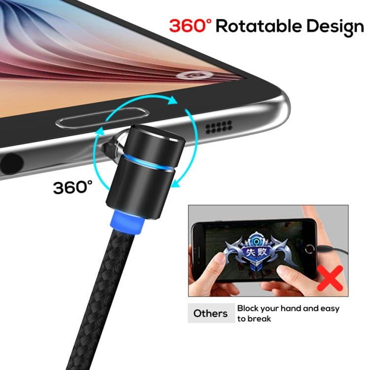 TOPK 2m 2.4A Max USB to Micro USB 90 Degree Elbow Magnetic Charging Cable with LED Indicator (Black)
