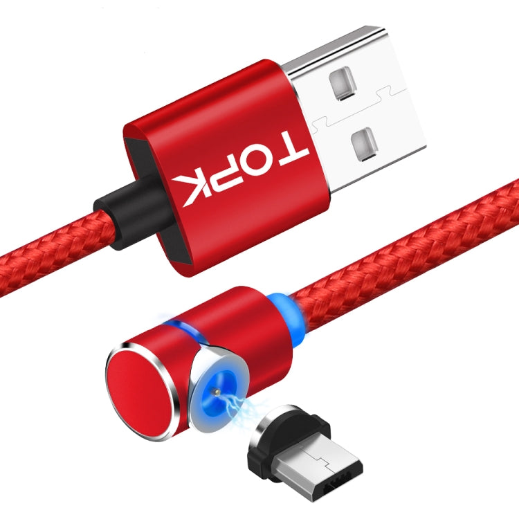 TOPK 2m 2.4A Max USB a Micro USB Cable de Carga Magnética de codo de 90 grados con indicador LED (Rojo)