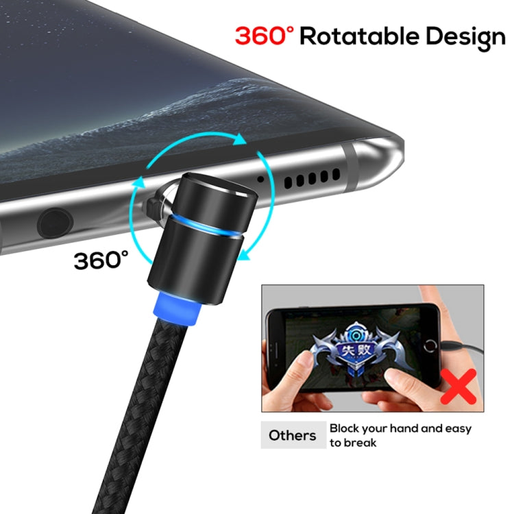TOPK 1m 2.4A Max USB to USB-C / Type-C 90 Degree Elbow Magnetic Charging Cable with LED Indicator (Black)