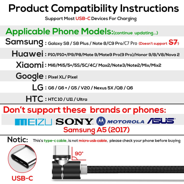 TOPK 2m 2.4A Max USB a USB-C / Type-C Cable de Carga Magnética de codo de 90 grados con indicador LED (Negro)