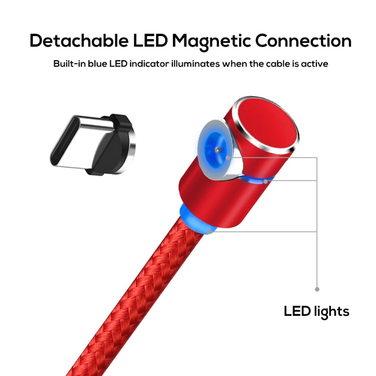 TOPK 2m 2.4A Max USB a USB-C / Type-C Cable de Carga Magnético de codo de 90 grados con indicador LED (Rojo)