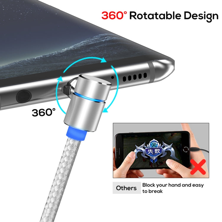 TOPK 2m 2.4A Max USB to USB-C / Type-C 90 Degree Elbow Magnetic Charging Cable with LED Indicator (Silver)