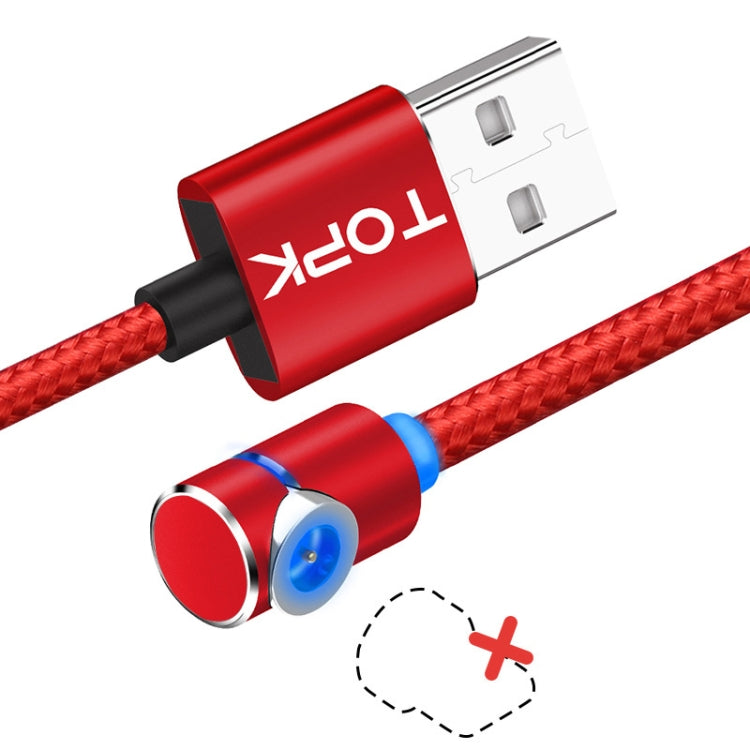 TOPK 1m 2.4A Max Câble de Charge Magnétique USB vers Coude à 90 Degrés avec Indicateur LED sans Prise (Rouge)