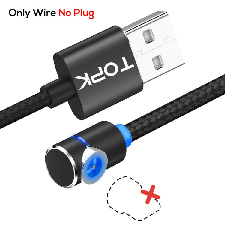 TOPK 2m 2.4A Max Câble de Charge Magnétique USB vers Coude à 90 Degrés avec Indicateur LED sans Prise (Noir)