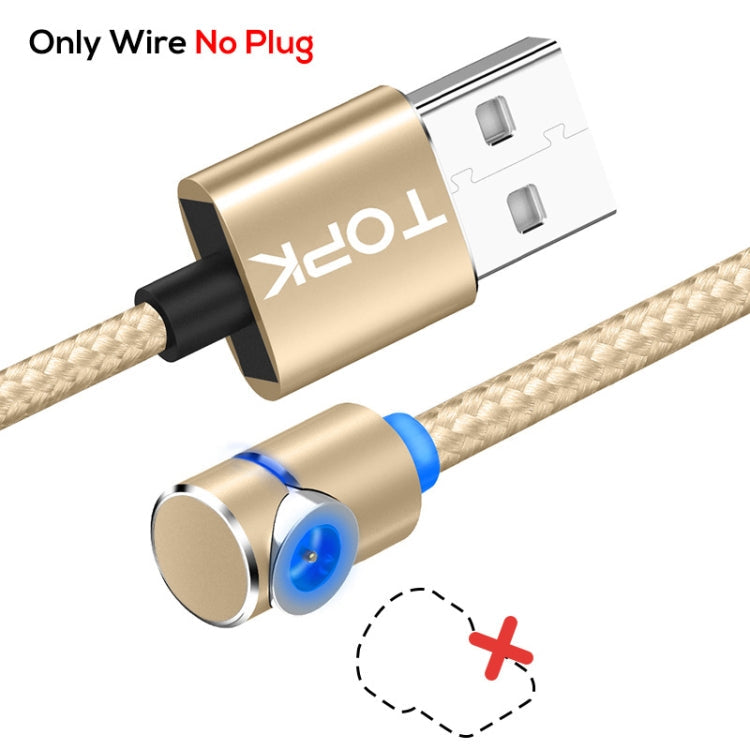 TOPK 2m 2.4A Max USB a Cable de Carga Magnética de codo de 90 grados con indicador LED sin Enchufe (Dorado)