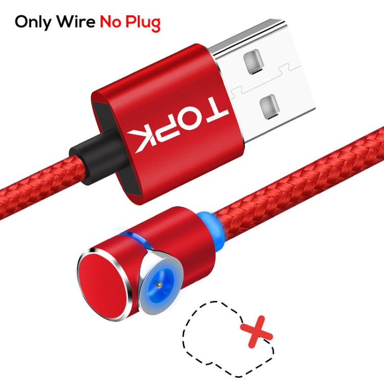 TOPK 2m 2.4A Max USB to 90 Degree Elbow Magnetic Charging Cable with LED Indicator Without Plug (Red)
