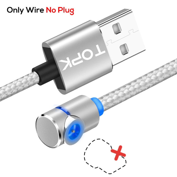 Câble de charge magnétique TOPK 2 m 2,4 A Max USB vers coude à 90 degrés avec indicateur LED sans prise (Argent)