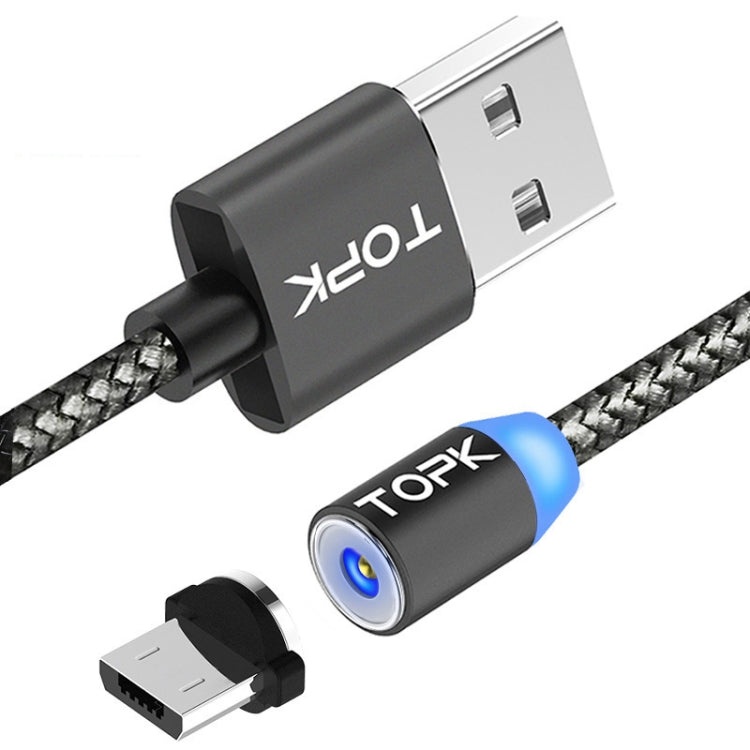 TOPK 1m 2.1A Salida USB a Micro USB Cable de Carga Magnético trenzado de malla con indicador LED (Gris)