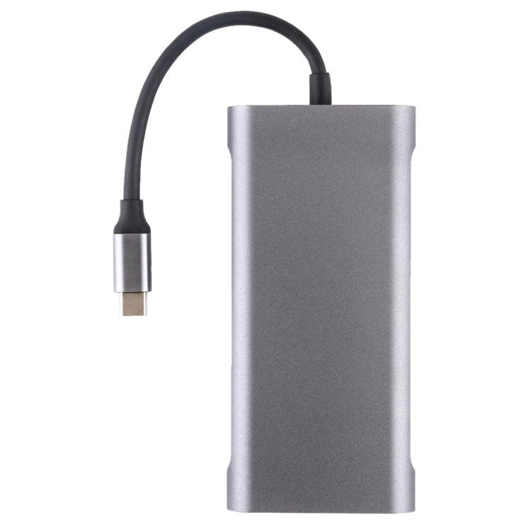 11 in 1 VGA + LAN-Anschluss + 4 x USB 3.0 + SD/TF-Karte + HDMI + Audioanschluss + USB-C/Typ-C-Buchse auf USB-C/Typ-C-HUB-Adapter (Dunkelgrau)