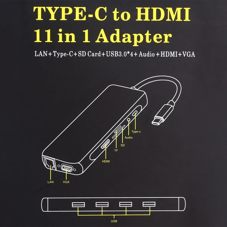 11 in 1 VGA + LAN Port + 4 x USB 3.0 + SD / TF Card + HDMI + Audio Port + USB-C / Type-C Female to USB-C / Type-C HUB Adapter (Dark Grey)