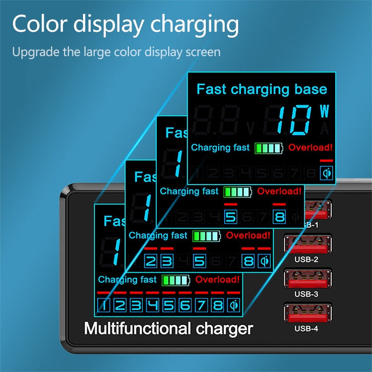 X9 9 in 1 QC 3.0 USB Interface + 6 USB Ports + 65W PD Ports + QI Fast Charging Multifunction Wireless Charger with LED Display