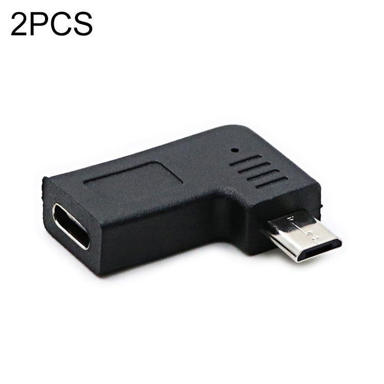 2 PCS USB-C / Typ-C-Buchse auf Micro-USB (rechts / links abgewinkelt) Winkeladapter-Konverter