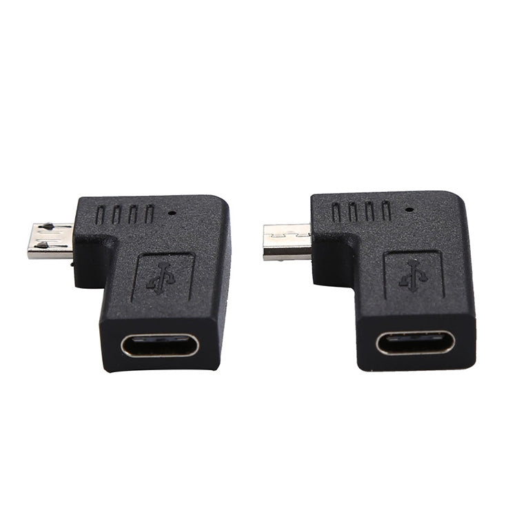 2 PCS USB-C / Type-C Female to Micro USB (Right / Left Angle) Male Elbow Adapter Converter