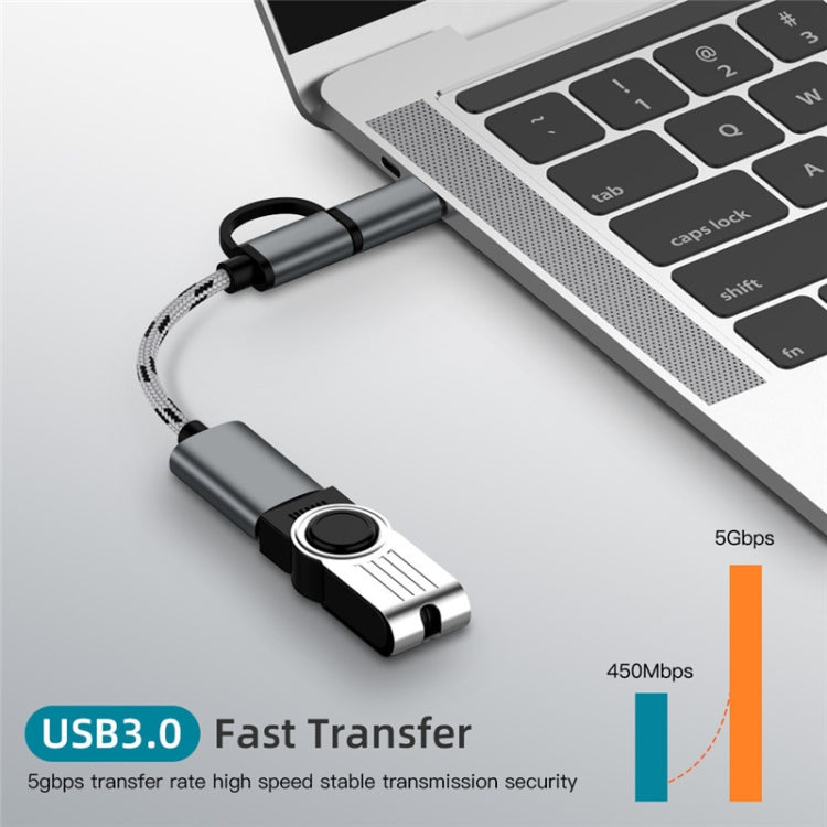 Câble adaptateur USB 3.0 femelle vers micro USB + USB-C / Type-C mâle de charge + transmission en nylon tressé OTG Longueur du câble : 17 cm (doré)