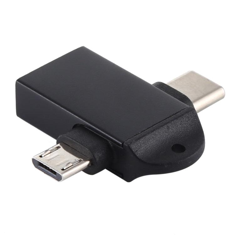Adaptador OTG Multifunción USB 3.0 Hembra a USB-C / Type-C Macho + Micro USB Macho con orificio para eslinga (Negro)