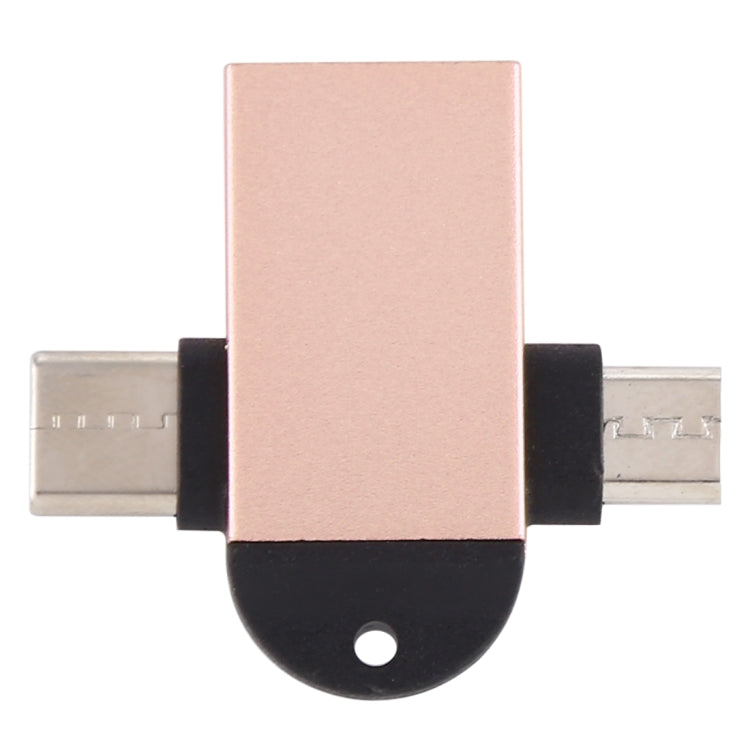 Adaptador OTG Multifunción USB 3.0 Hembra a USB-C / Type-C Macho + Micro USB Macho con orificio para eslinga (Dorado)
