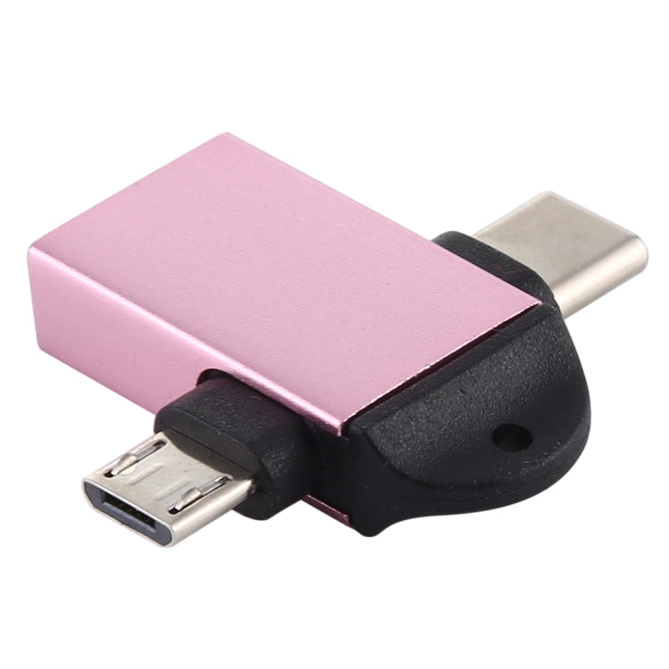 Adaptateur multifonction USB 3.0 femelle vers USB-C / Type-C mâle + Micro USB mâle OTG avec trou pour lanière (or rose)