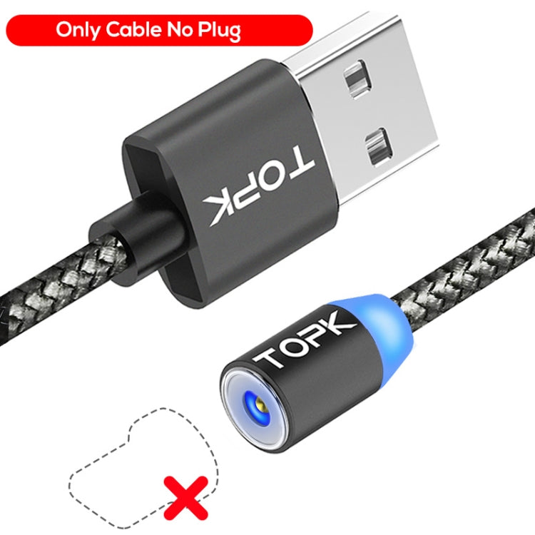 Câble de Charge Magnétique Tressé TOPK 1m 2.1A Sortie USB Mesh avec Indicateur LED sans Prise (Gris)