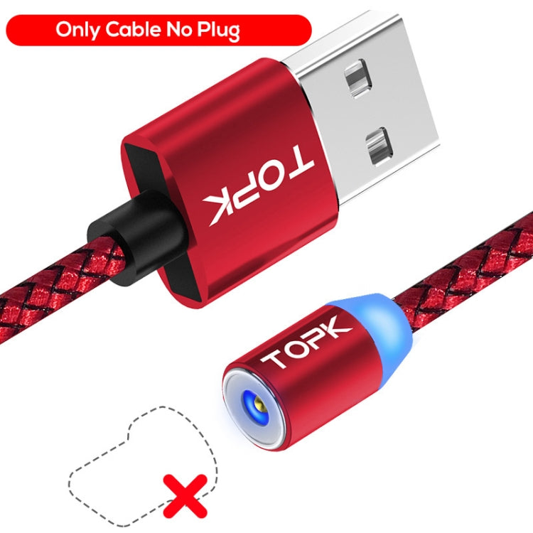 TOPK 1m 2.1A Salida USB Cable de Carga Magnético trenzado de malla con indicador LED sin Enchufe (Rojo)