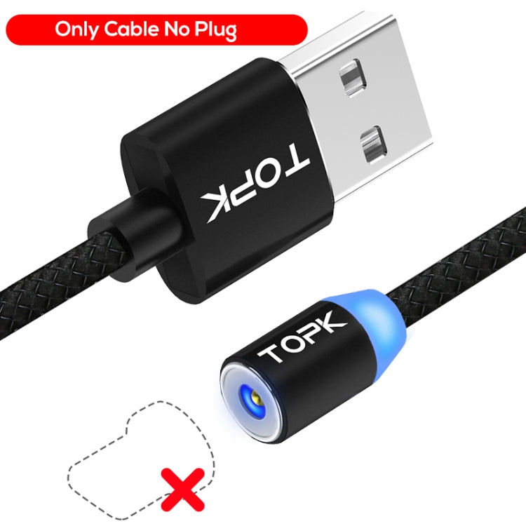 TOPK 2m 2.1A Câble de Charge Magnétique Tressé USB Mesh avec Indicateur LED sans Prise (Noir)
