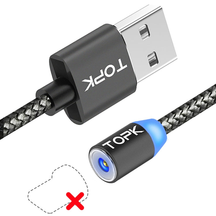 TOPK 2m 2.1A Câble de Charge Magnétique Tressé USB Mesh avec Indicateur LED sans Prise (Gris)