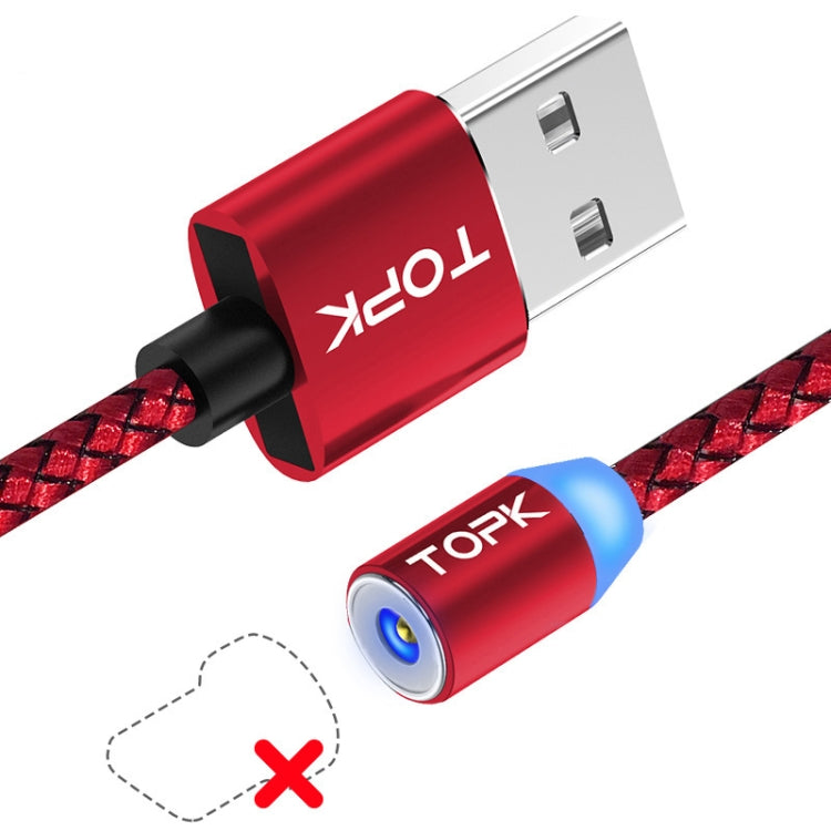 TOPK 2m 2.1A Câble de Charge Magnétique Tressé USB Mesh avec Indicateur LED sans Prise (Rouge)