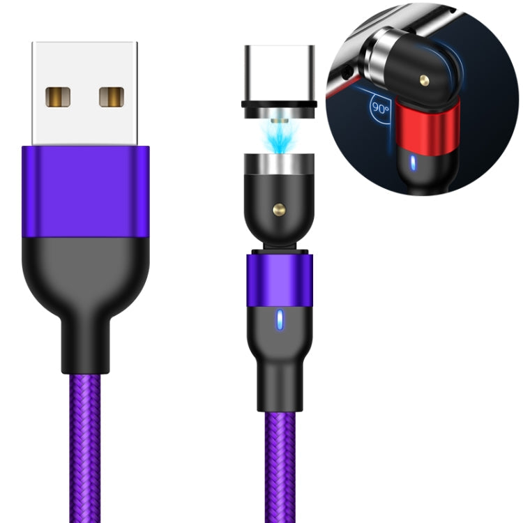 1m 2A Sortie USB vers USB-C / Type-C Câble de Charge Magnétique Pivotant en Nylon Tressé (Violet)
