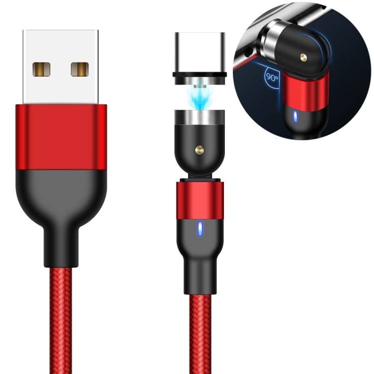 1m 2A Salida USB a USB-C / Tipo-C Cable de Carga Magnético giratorio trenzado de Nylon (Rojo)