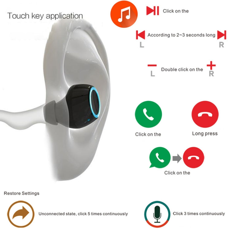 V7 Auricular Bluetooth TWS Auriculares Inalámbricos Bluetooth 5.0 Auriculares Deportivos manos libres con caja de Carga (Plata)