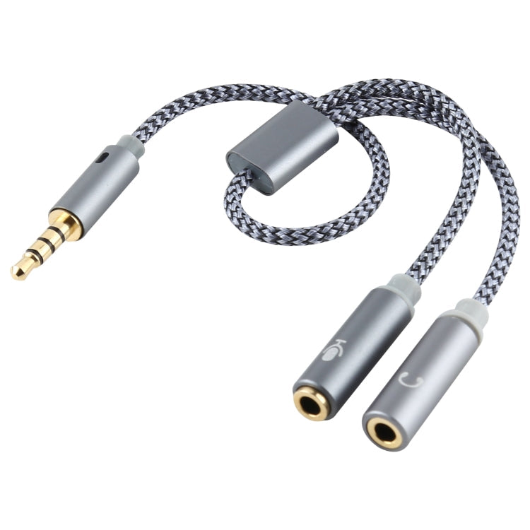HY191 2 in 1 3.5mm Male to Microphone + Audio Female Braided Audio Cable Length: 26cm