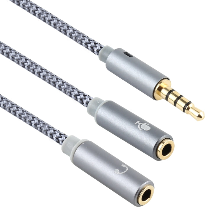 HY191 Câble audio tressé 2 en 1 3,5 mm mâle vers microphone + audio femelle Longueur : 26 cm