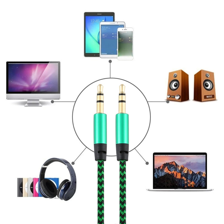 3pcs K10 3.5mm Male to Male Nylon Braided Audio Cable Length: 1m (Green)