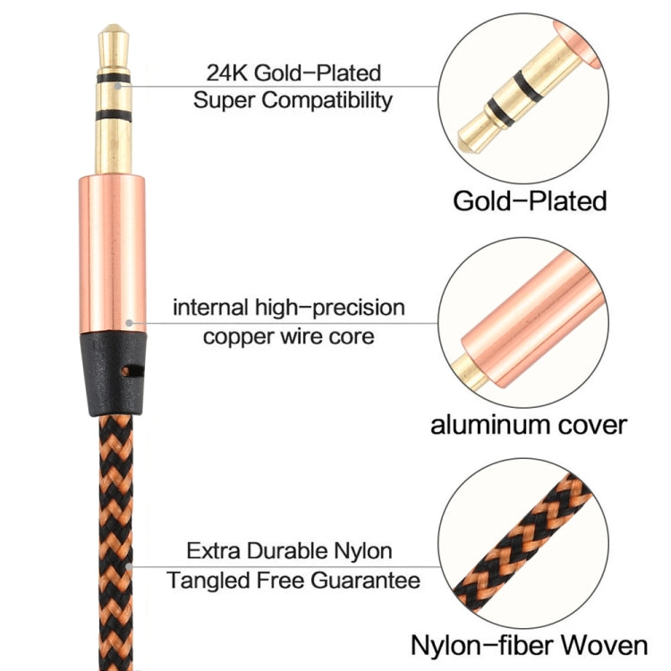 Cable de Audio trenzado de Nylon Macho a Macho de 3 piezas K10 de 3.5 mm longitud: 1 m (Dorado)