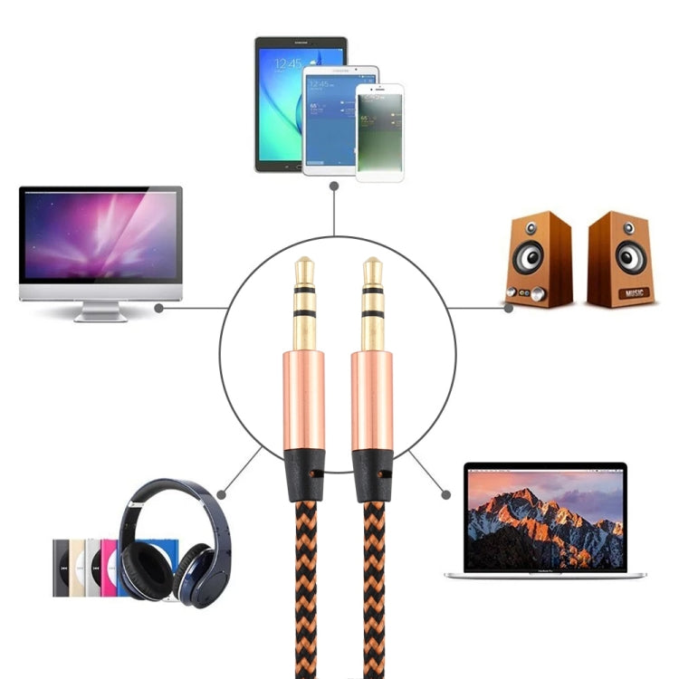 3pcs K10 3.5mm Male to Male Nylon Braided Audio Cable Length: 1m (Gold)