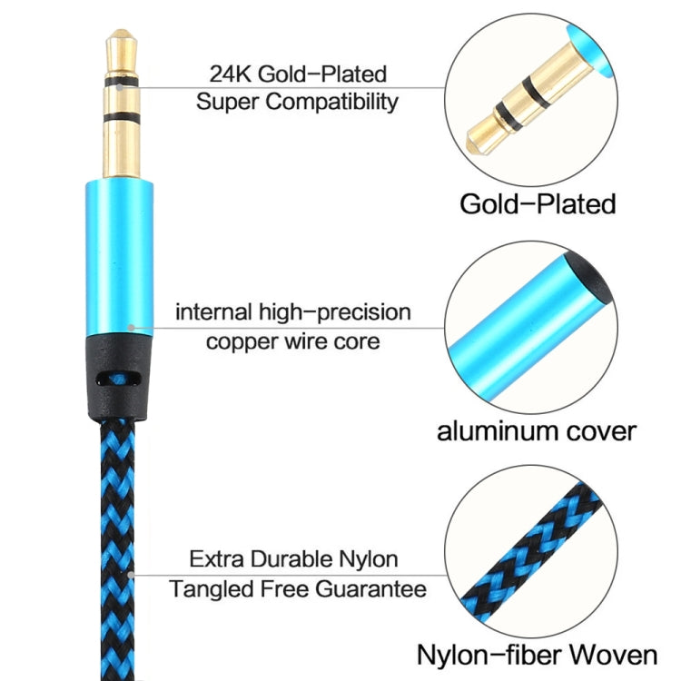 3pcs K10 3.5mm Mâle à Mâle Nylon Tressé Câble Audio Longueur: 1m (Bleu)