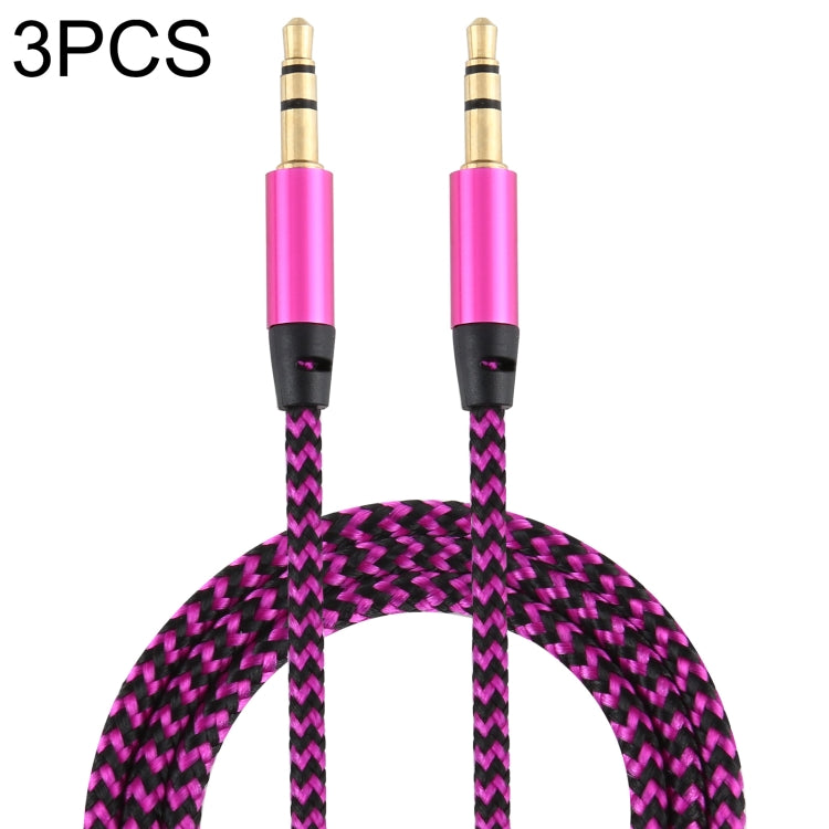 Cable de Audio trenzado de Nylon Macho a Macho de 3 piezas K10 de 3.5 mm longitud: 1 m (Rosa roja)