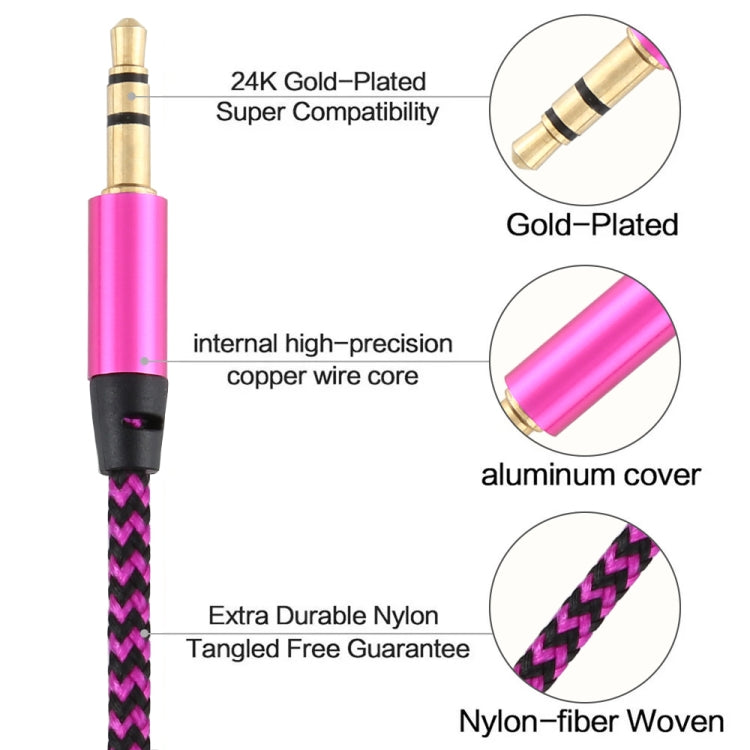 Cable de Audio trenzado de Nylon Macho a Macho de 3 piezas K10 de 3.5 mm longitud: 1 m (Rosa roja)