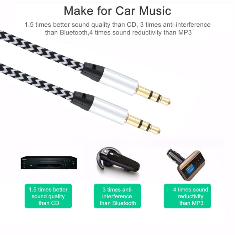 3pcs K10 3.5mm Male to Male Nylon Braided Audio Cable Length: 1m (Silver)