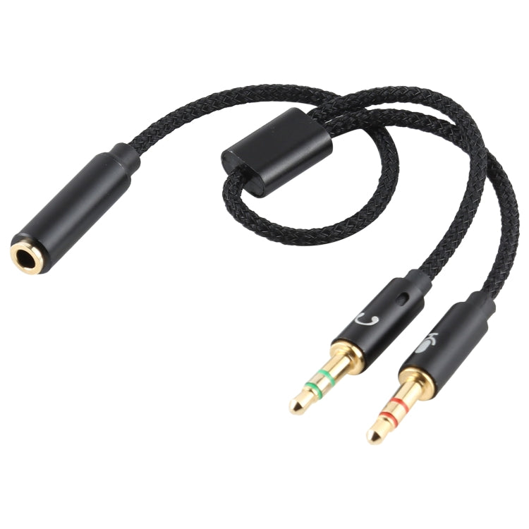 YH192 2 en 1 3.5 mm Hembra a Micrófono + Audio Cable de Audio trenzado Macho longitud: 22 cm (Negro)