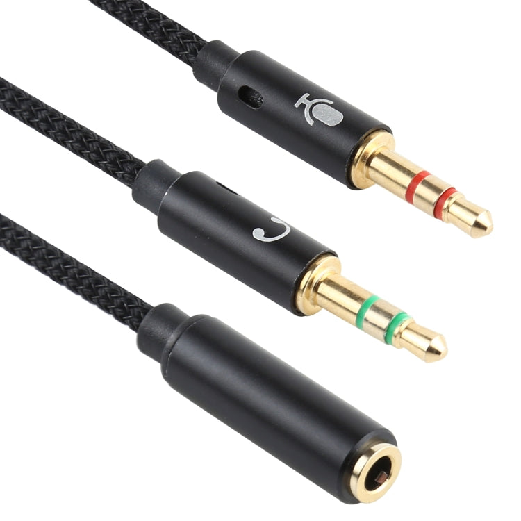 YH192 2 en 1 3.5 mm Hembra a Micrófono + Audio Cable de Audio trenzado Macho longitud: 22 cm (Negro)