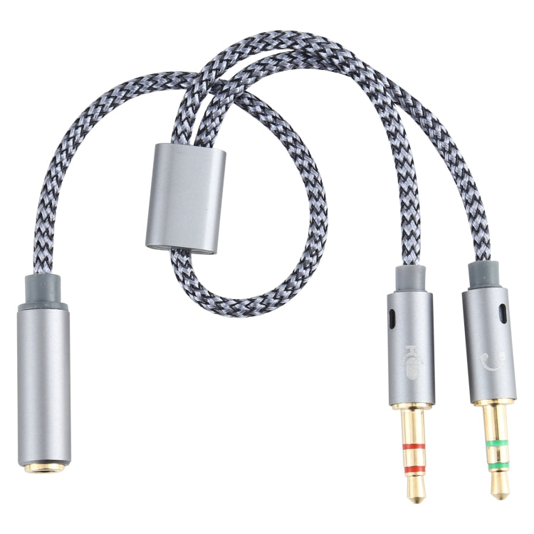 YH192 2 en 1 3.5 mm Hembra a Micrófono + Cable de Audio trenzado Macho de Audio longitud: 22 cm (Gris)