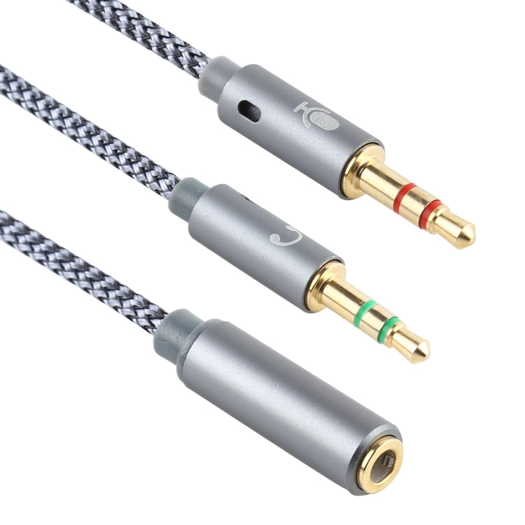 YH192 2 en 1 3.5 mm Hembra a Micrófono + Cable de Audio trenzado Macho de Audio longitud: 22 cm (Gris)