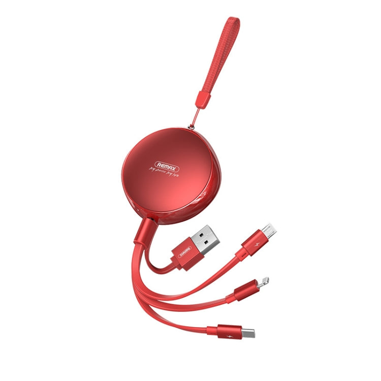 Remax RC-185th 3 in 1 2.1A USB to 8 PIN + USB-C / Type-C + Micro USB Sury Series Telescopic Charging Cable (Red)
