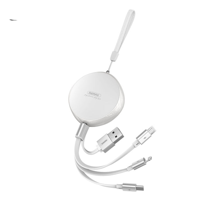 Remax RC-185th 3 in 1 2.1A USB to 8 PIN + USB-C / Type-C + Micro USB Sury Sury Sury Sury Telescopic Charging Cable (White)