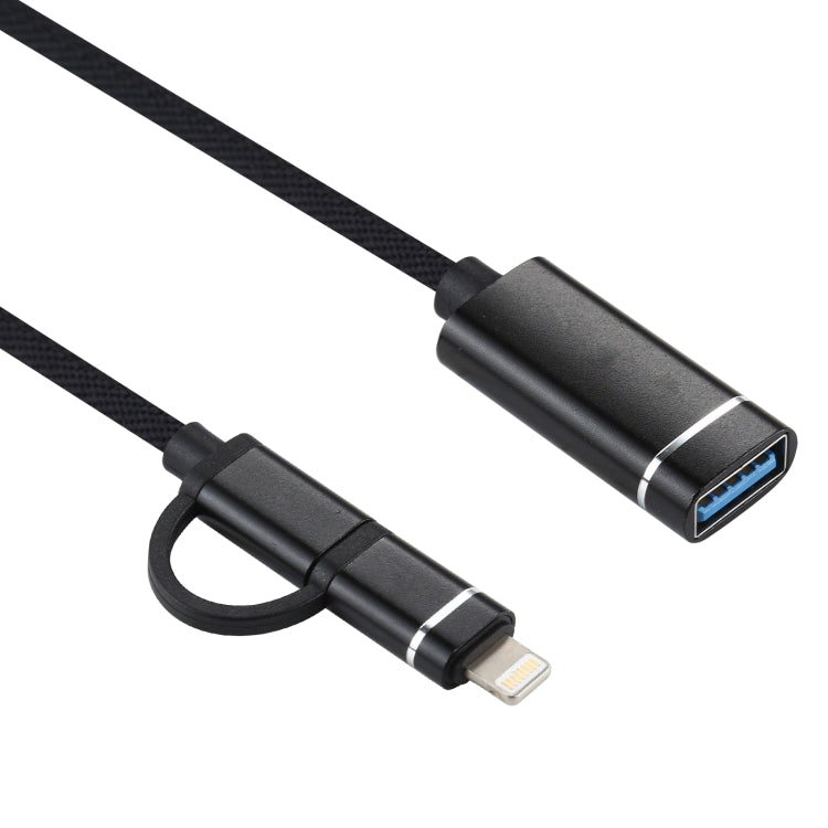 USB 3.0 Femelle vers 8 broches + USB-C / Type C / Type C Mâle Charge + OTG Transmission Nylon Tressé Adaptateur Longueur du câble : 11 cm (Noir)