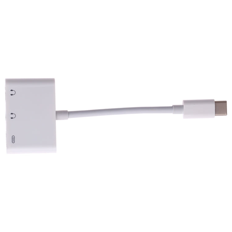 Adaptador de Audio de Carga Digital 3 en 1 USB-C + 3.5 mm + 3.5 mm a USB-C (Blanco)