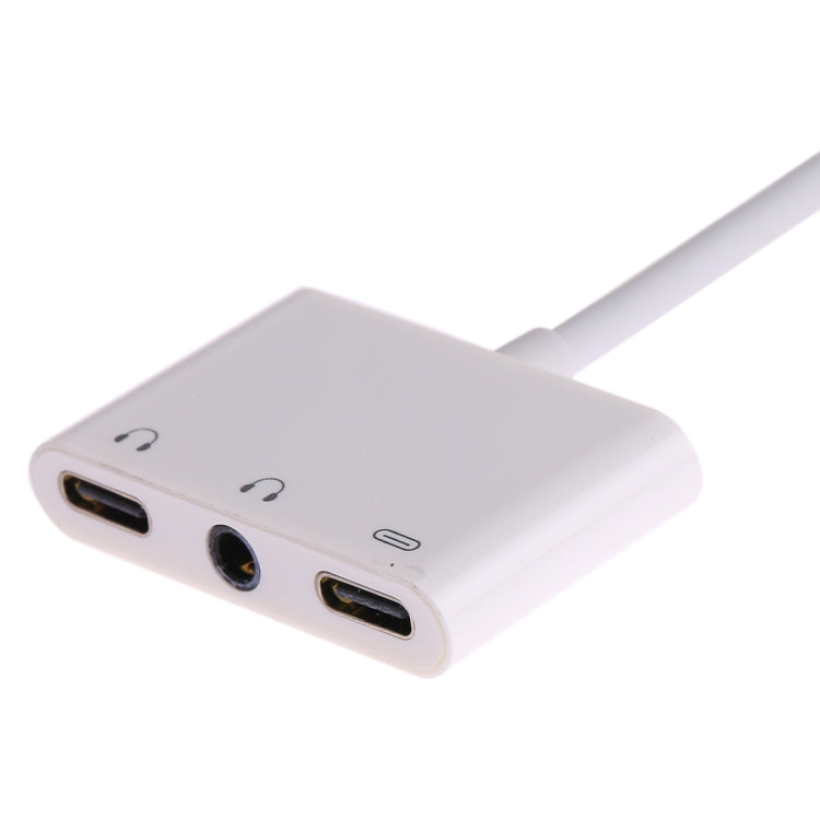 Adaptador de Audio de Carga Digital 3 en 1 USB-C + 3.5 mm + 3.5 mm a USB-C (Blanco)